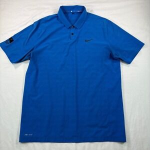 Nike Golf Polo Mens Large Tiger Woods Dri-FIT Blue Shadow Ridge Short Sleeve